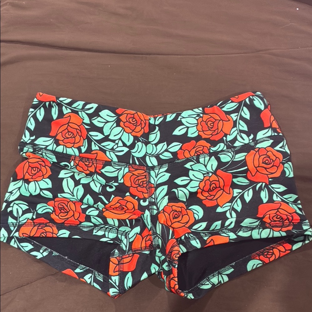 Fleo Black and Red Floral Athletic Shorts